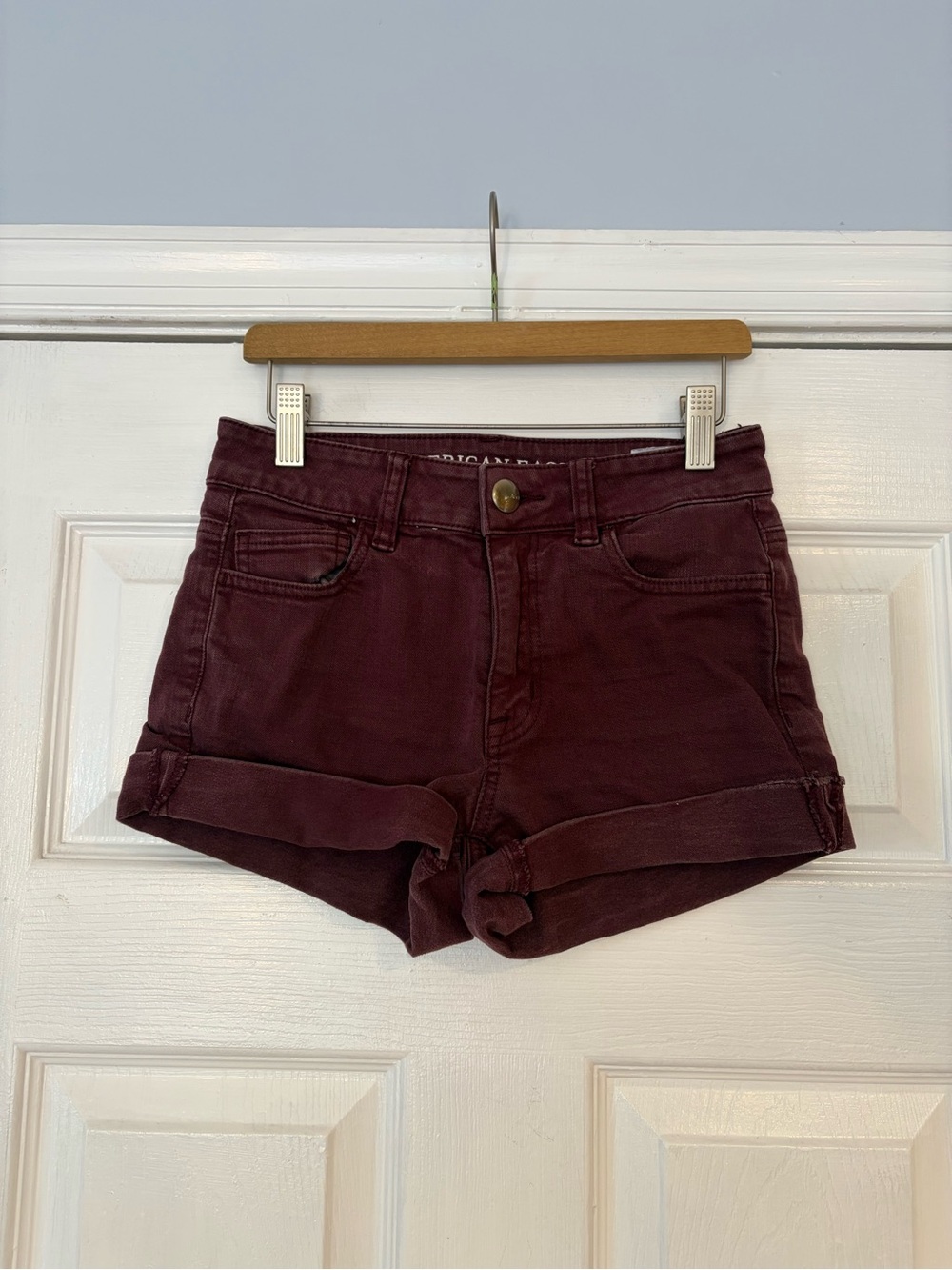 American Eagle Maroon Cuffed Jean Shorts